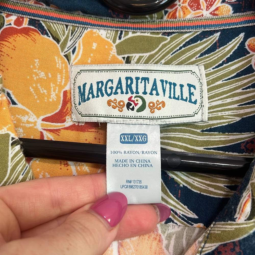 Margaritaville Mens Hawaiian Shirt Rayon Parrots Floral Tropic Jimmy Buffett - Picture 8 of 9